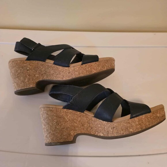 Clarks Collection Blue Wedge Sandals 9M - Picture 6 of 6
